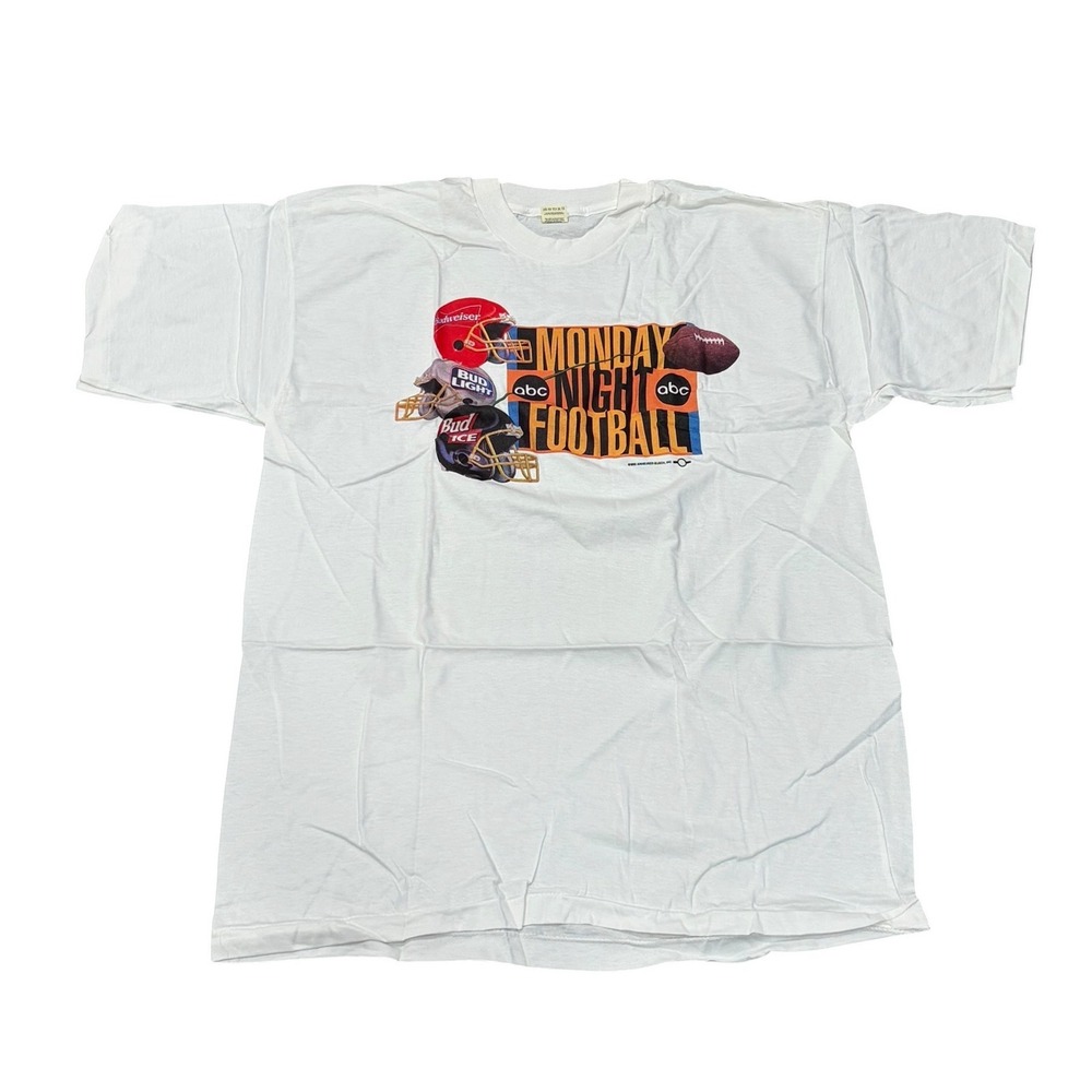 Vtg 90s Monday Night Football NFL Budweiser Tshirt ABC Screen Stars XL White NEW